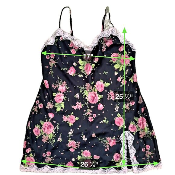 Victoria Secret Womens Slip Dress Large Satin Nightgown Dark Floral Fairy Grunge - Picture 2 of 4